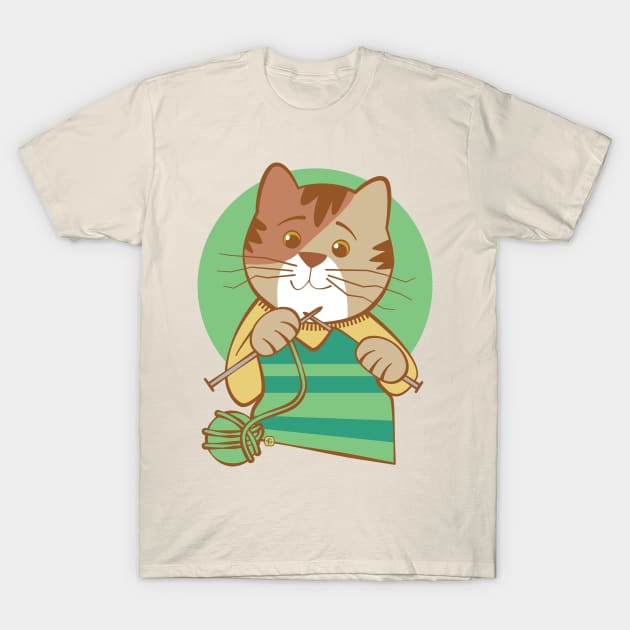 Knitting Calico Kitty T-Shirt by Sue Cervenka